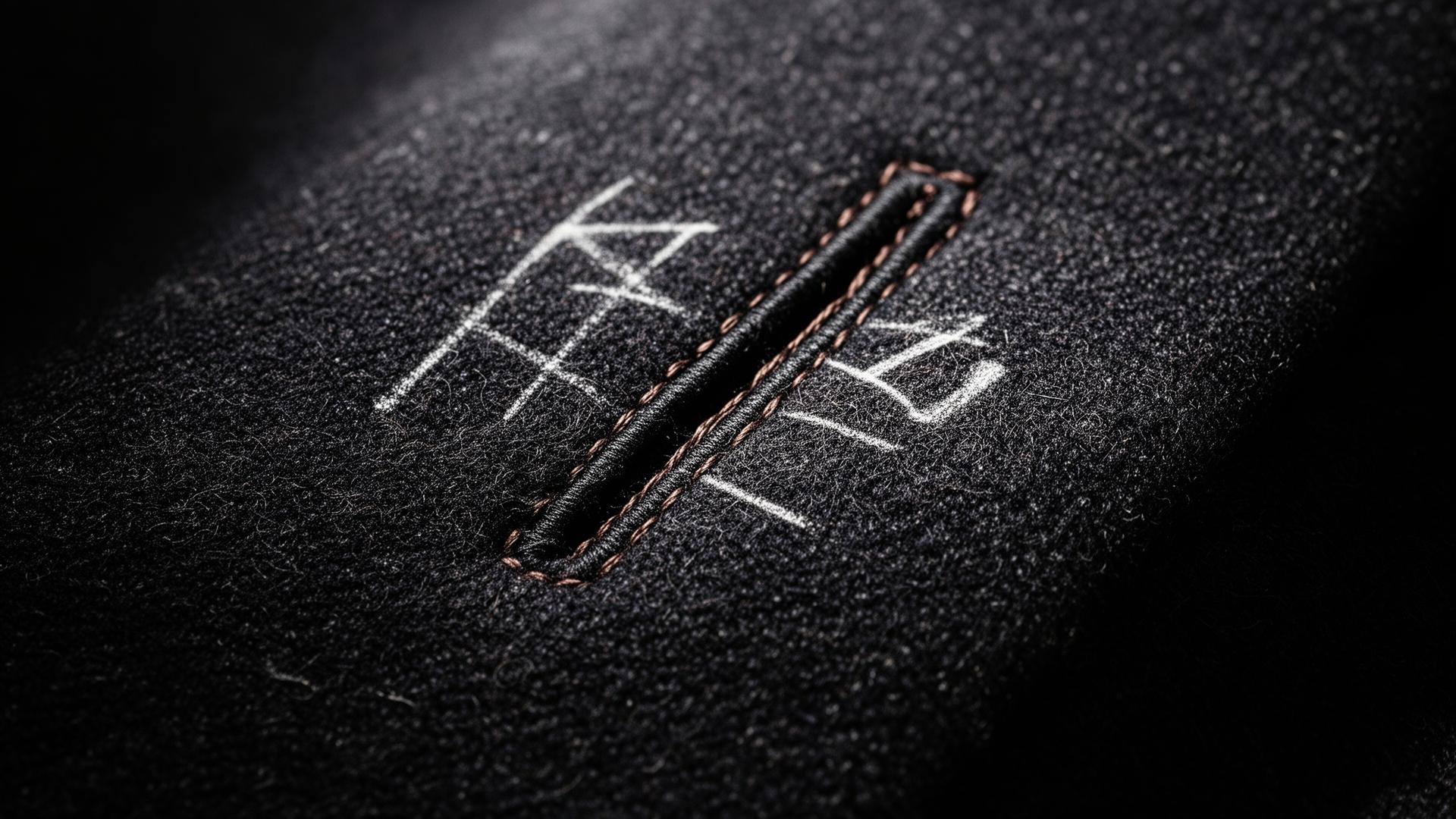 Macro detail of a hand-stitched buttonhole on dark wool